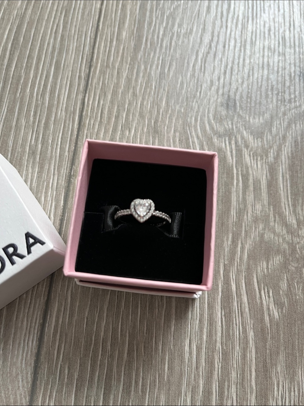 Pandora Silver Heart Halo Ring with Clear Stones